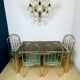 French vintage dining set in imitation bamboo brass with 4 chairs and table, 1970s, set of 5.