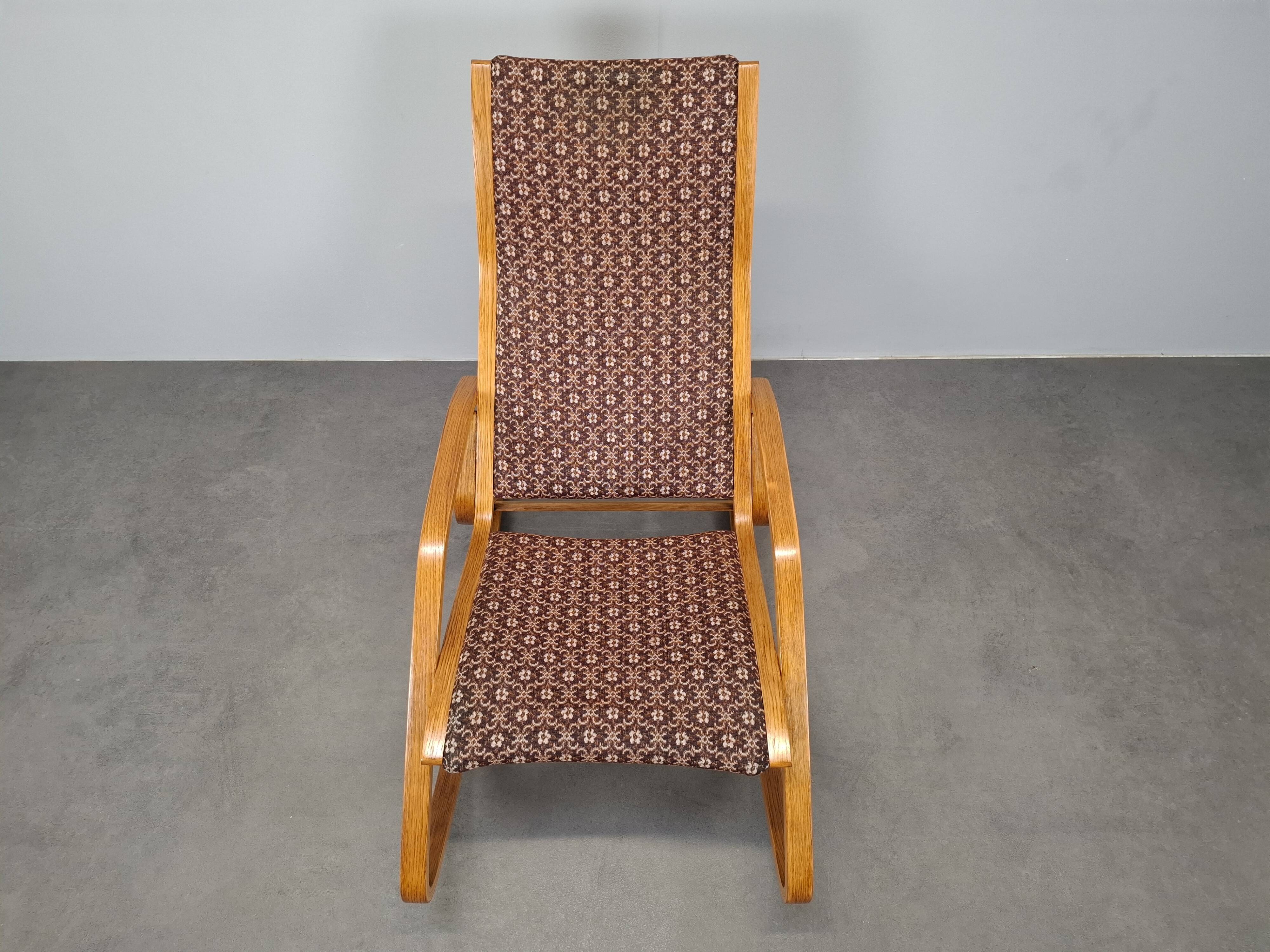 1930s Art Deco Czechoslovak Bentwood Rocking Chair with Original Upholstery