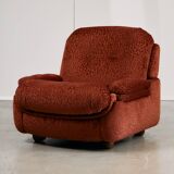Fauteuil en velours avec pieds arrondis en bois, années 1970