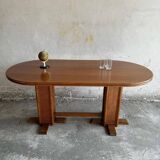 Honey-Brown Beech Wood Mid-Century Dining Table with Rattan Accents, 1960 Oval Top