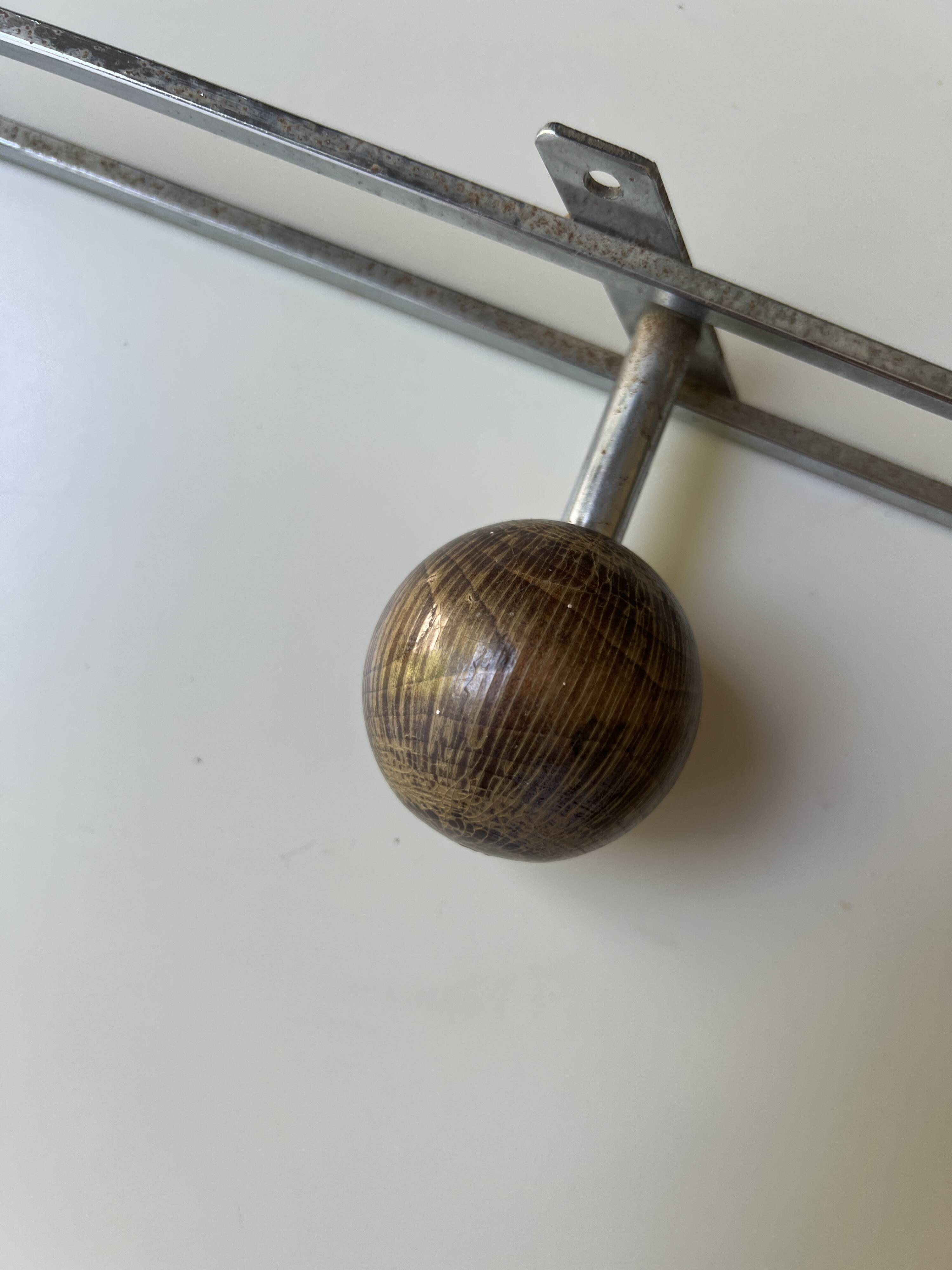 modernist coat rack in chrome and wood, 1970s design