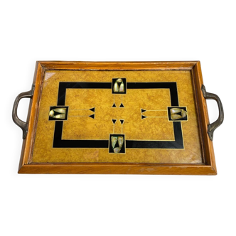 Wood and mother-of-pearl marquetry tray