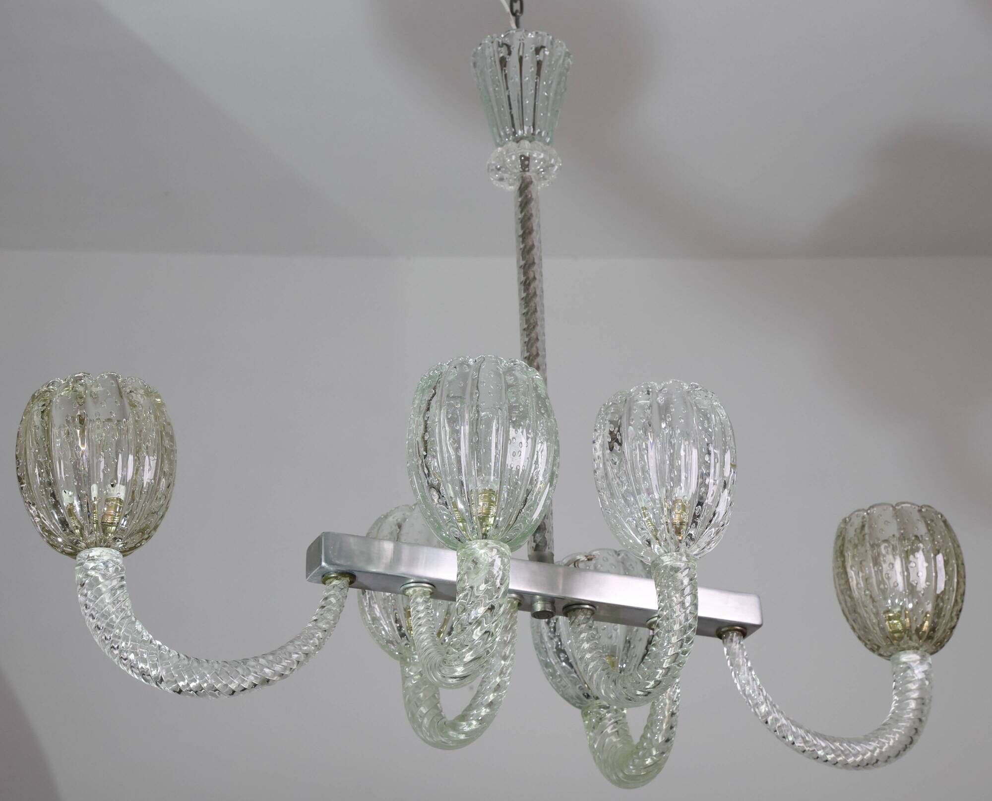 Amazing 6 Light BarovierArt Deco Chandelier, "Bullicante" Glass Murano, 194