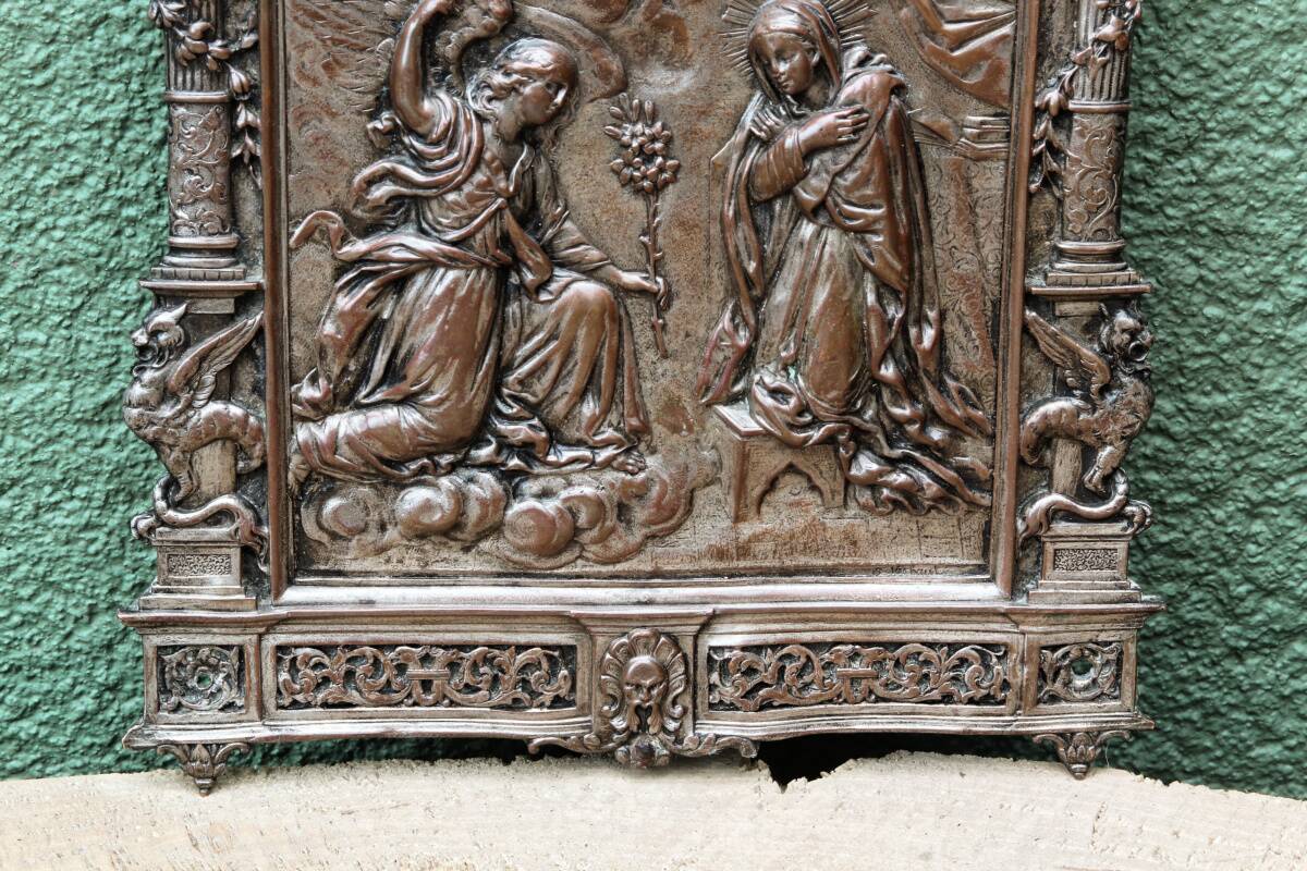 Copper plaque, Annunciation, signed Edouard Thiébaut