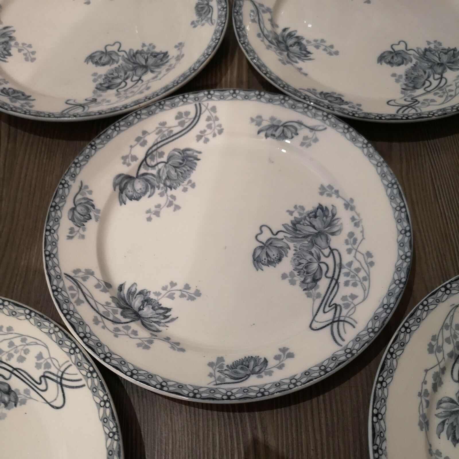 Série de 6 assiettes plates faïence Sarreguemines modèle Royat