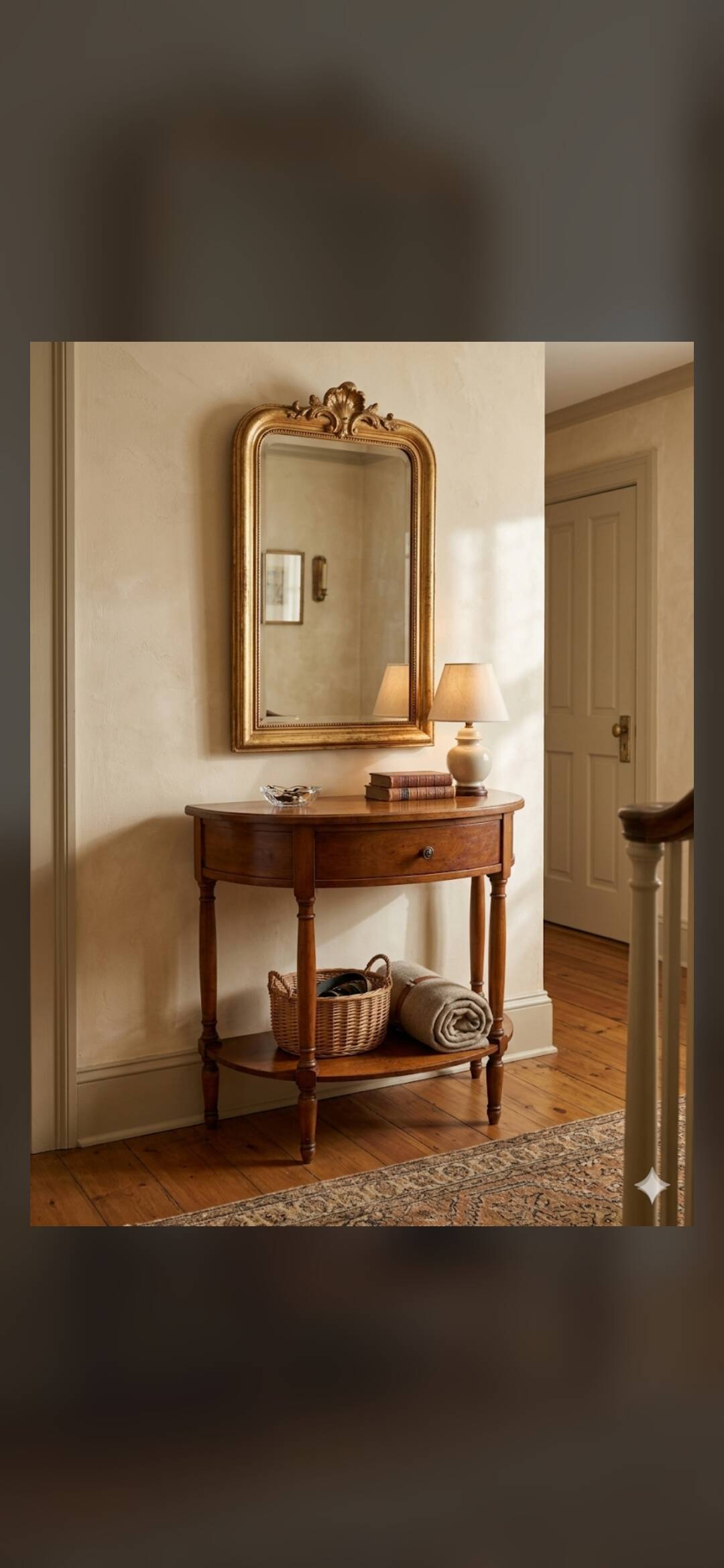 Half-moon console in solid cherry wood