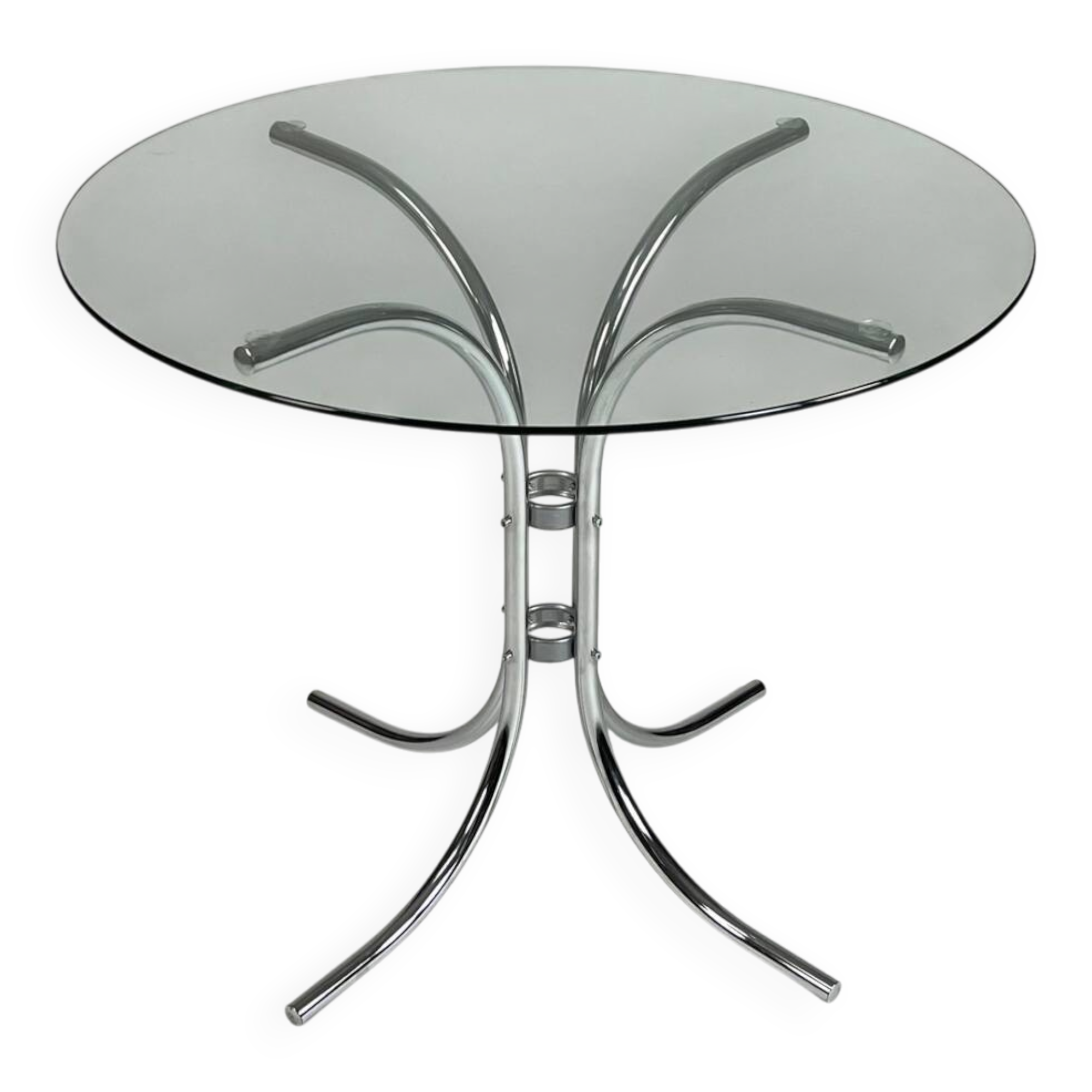 Vintage chrome glass round dining table 70s space age