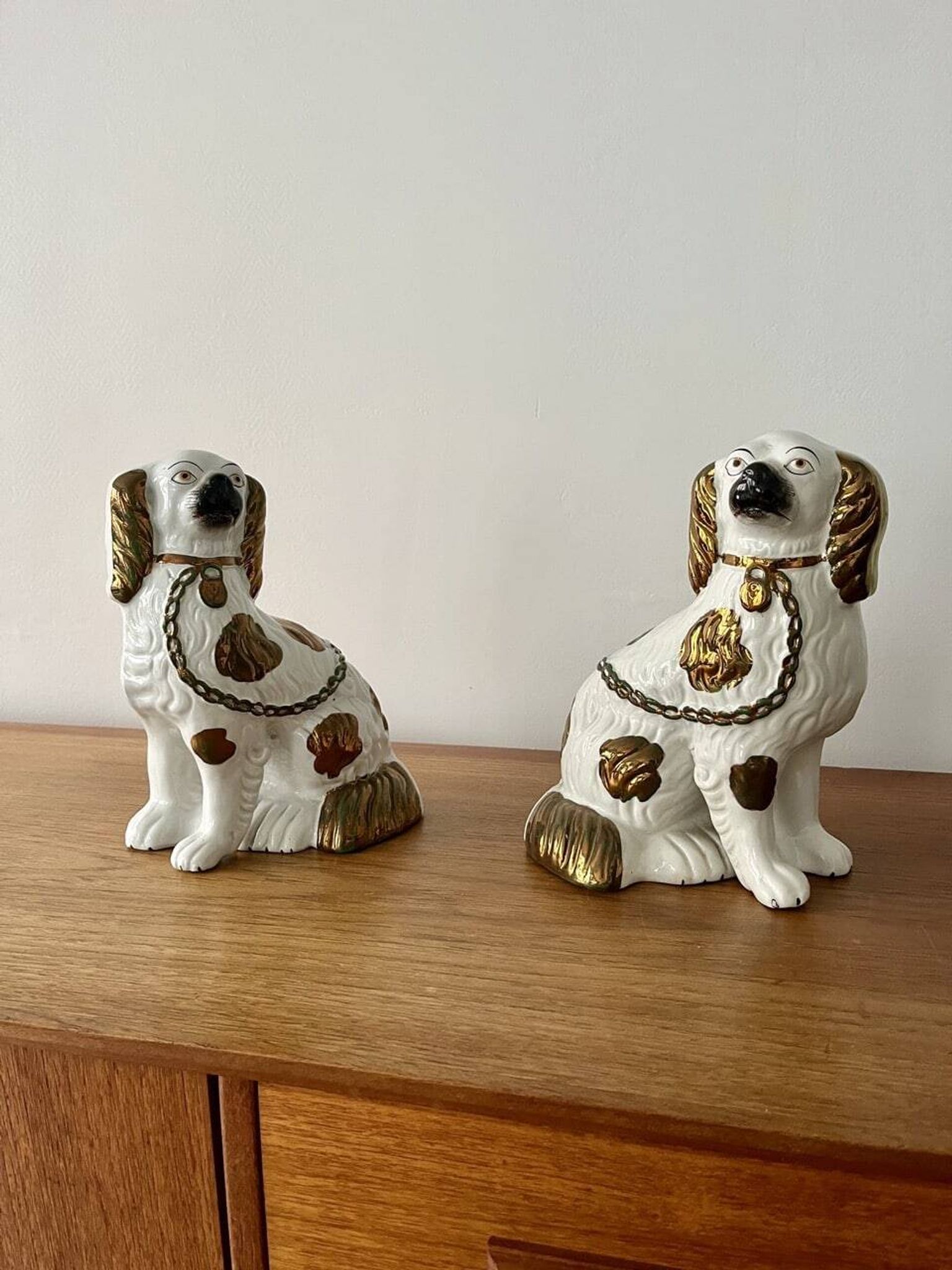 Pair of Staffordshire ceramic dogs – England, 20th century