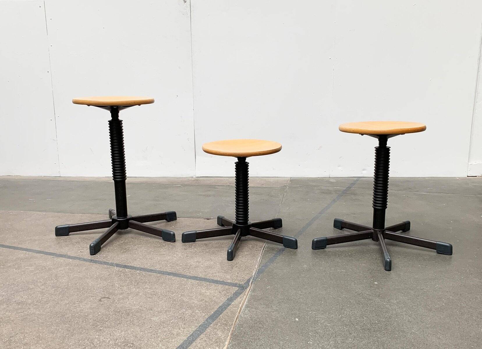 Vintage German industrial workshop stools, set of 3