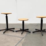 Vintage German industrial workshop stools, set of 3