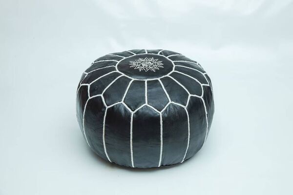 Pouf en cuir marocain, pouf ottoman marocain, pouf marocain Noir, vintage