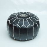 Moroccan leather pouf, Moroccan ottoman pouf, Moroccan pouf Black, vintage