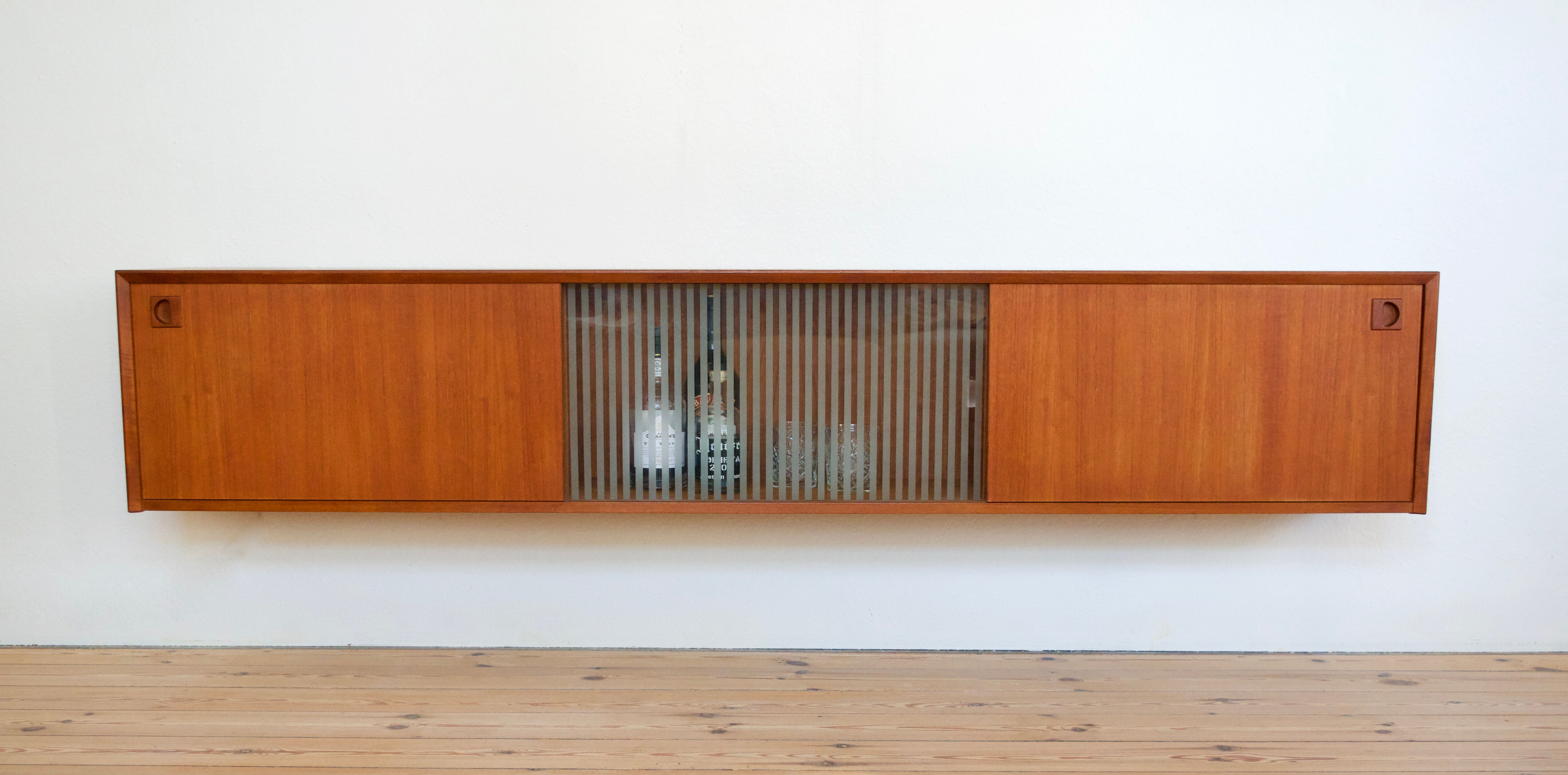 Danish MidCentury Teak Wall Mounted Sideboard, 1960s.