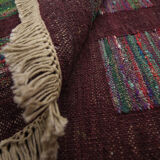 New indian kilim rug handwoven wool flat-woven burgundy area rug- 124x185cm