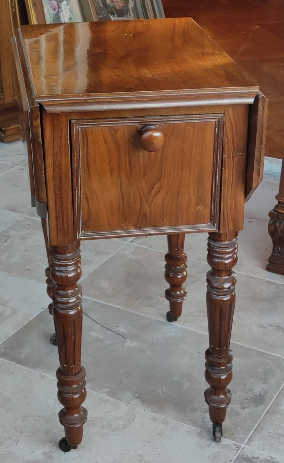 Old bedside table with drop flaps furniture louis xvi style/19th century