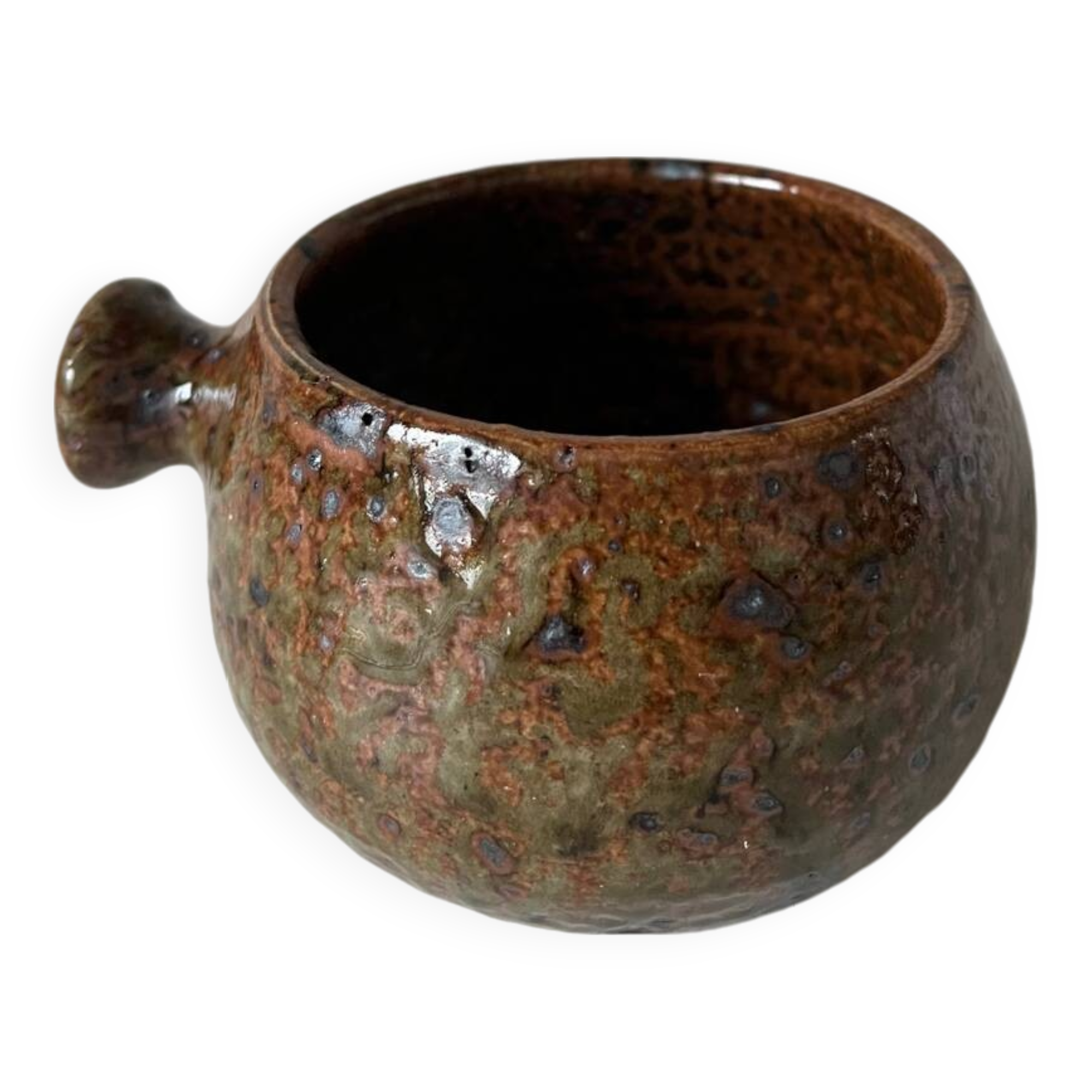 Old pyrite stoneware fondue pot