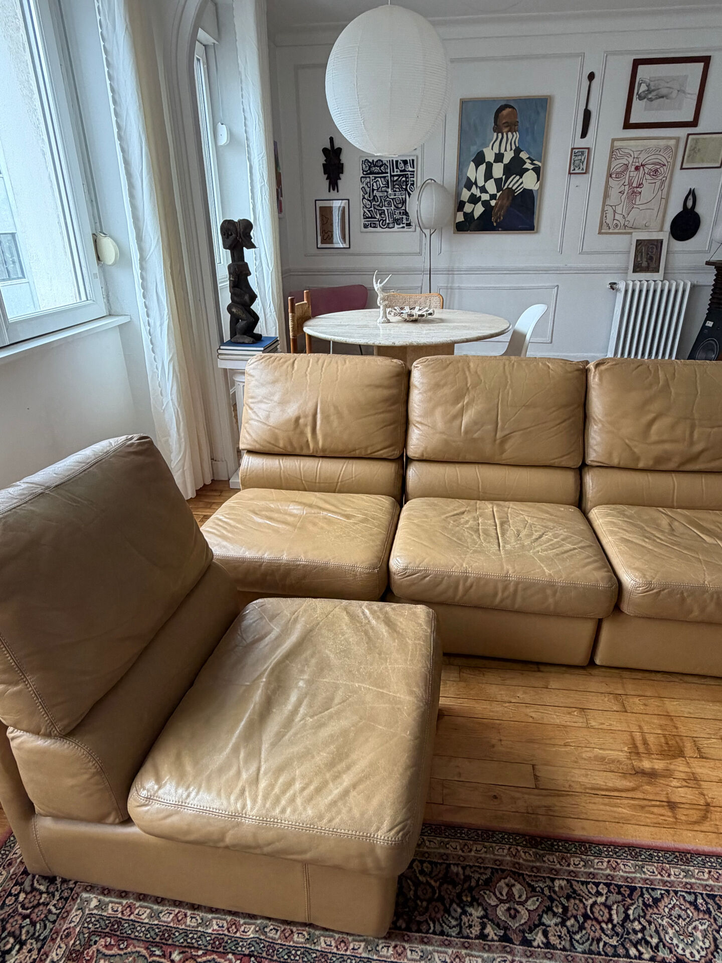 Lot de 5 chauffeuses en cuir vintage