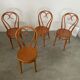 Set of 4 old curved wood bistro chairs light wood