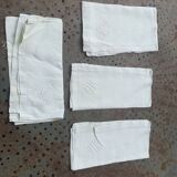 4 pastel yellow linen napkins, embroidered, AL monograms