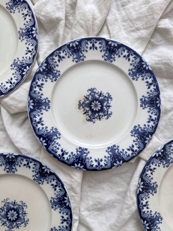 4 assiettes à dessert en terre de fer « Rouen » JVB Jules Vieillard Bordeaux