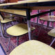 Roger Breton yellow formica set for Tublac, table, 6 chairs, 2 stools, 60s