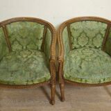 Pair of antique armchairs in Louis XVI style – green damask fabric