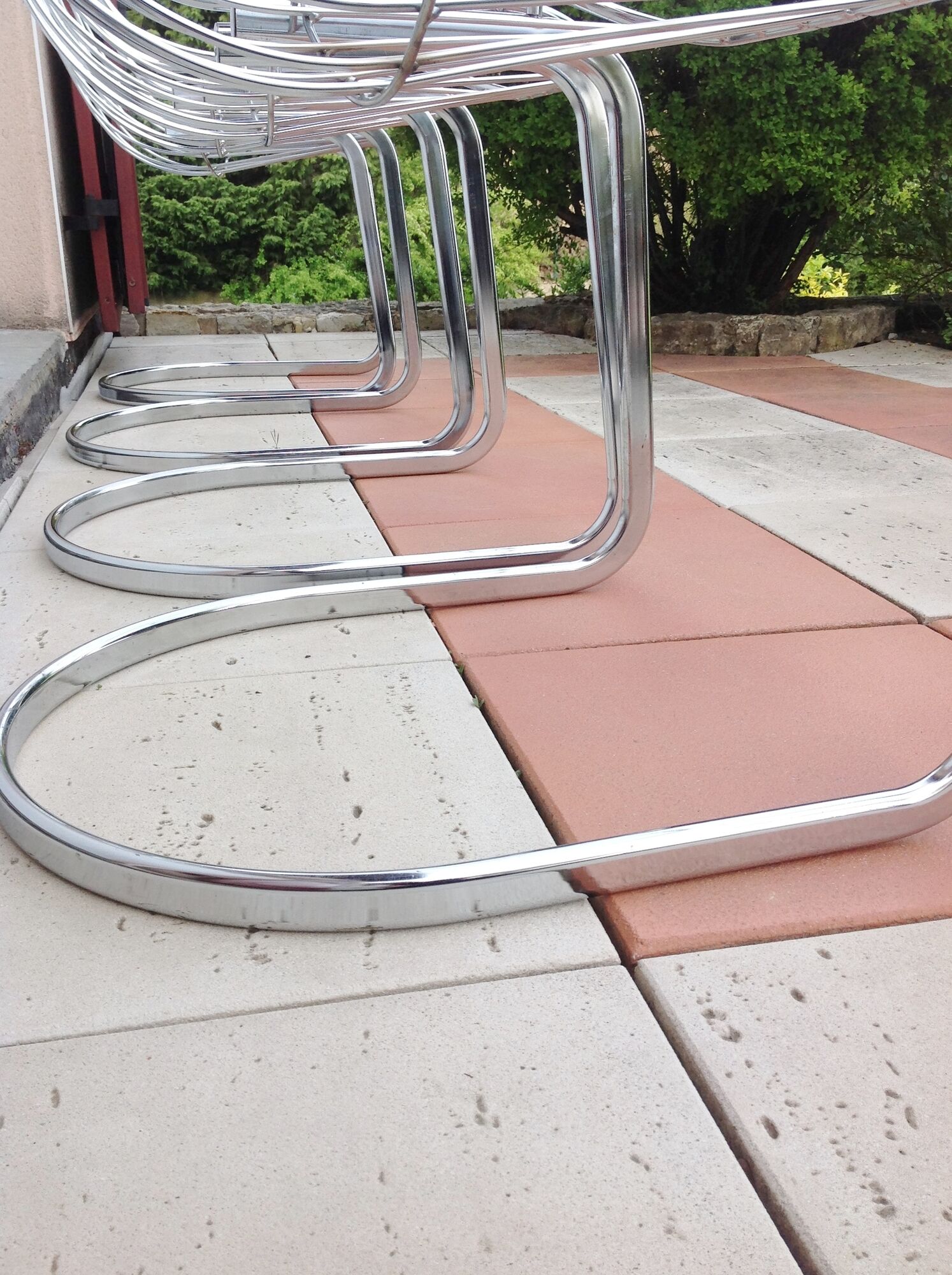 Set of four chrome metal wired chairs by Gastone Rinaldi / vintage 70s