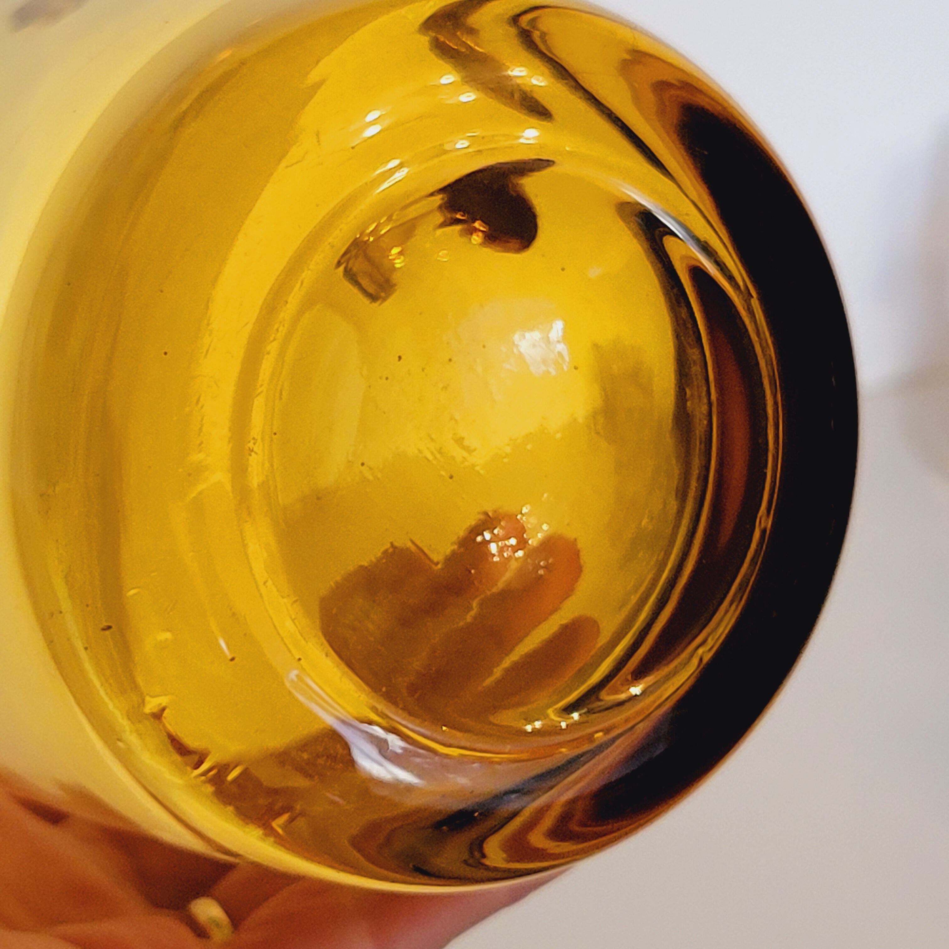 2 carafes in vintage amber yellow blown glass