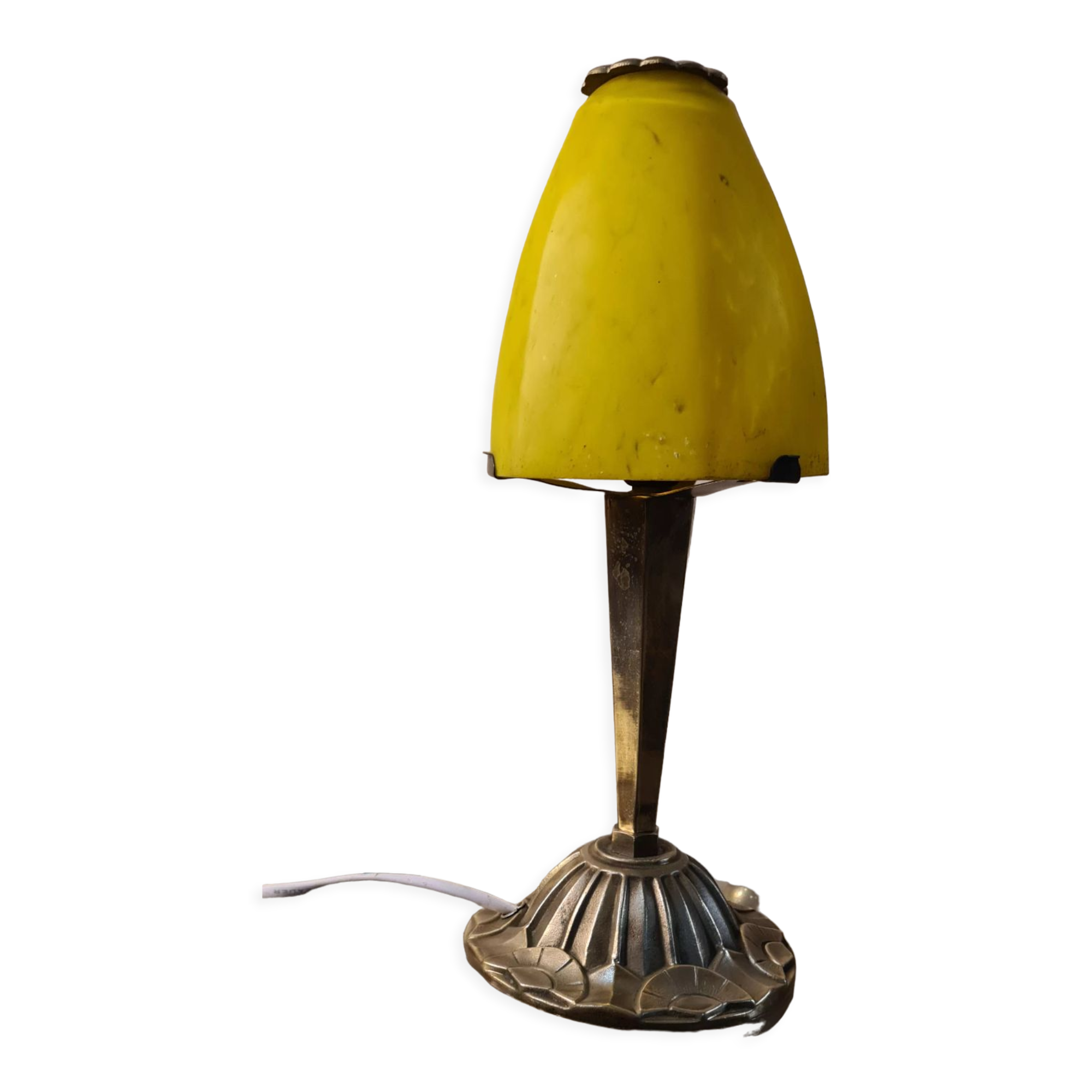 Art Deco lamp, with pretty yellow tulip in glass paste