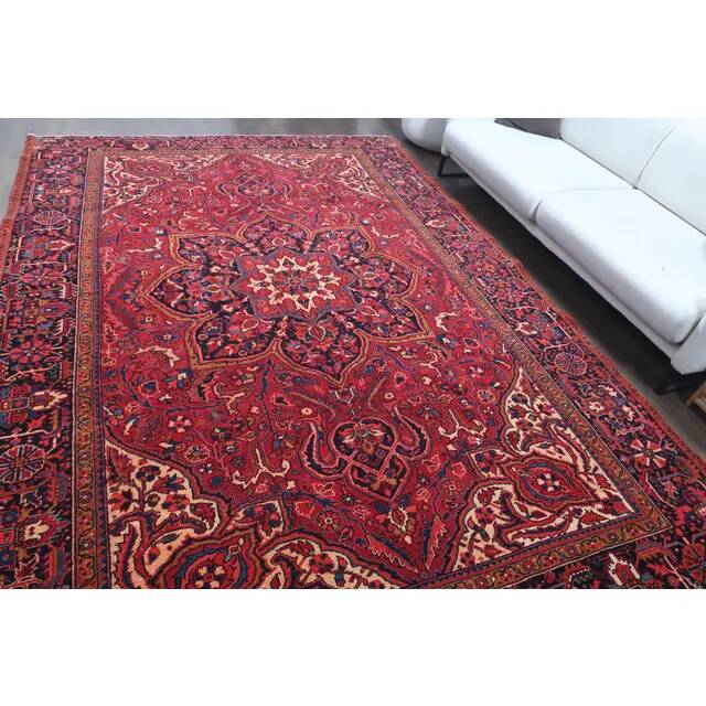 1960s Vintage Persian Handmade Wool Cotton Red Area Rug  242x339
