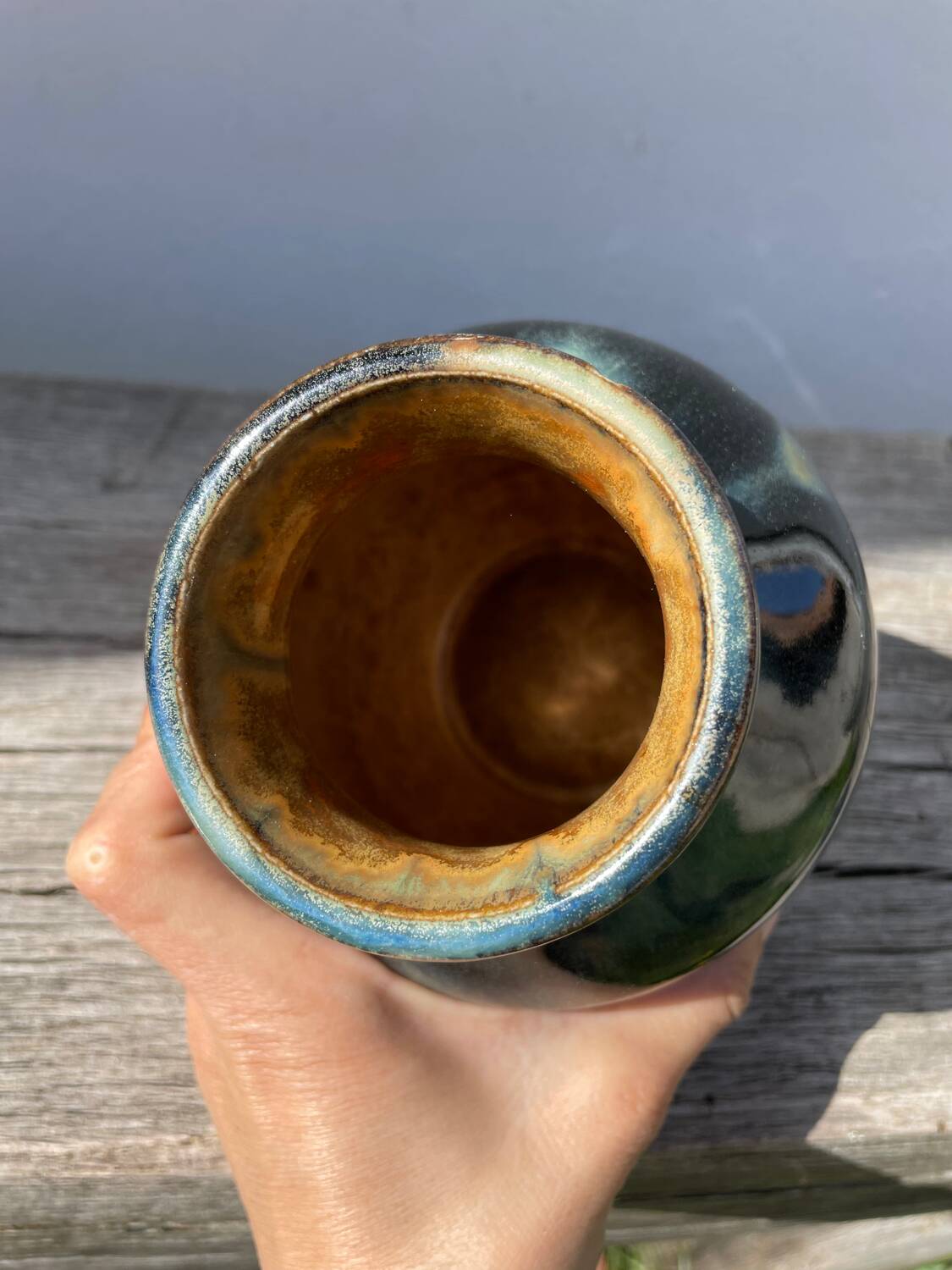 Signed ceramic flamed vase