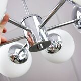 Space Age Italian Sputnik Chrome and Opaline Chandelier, 1970s