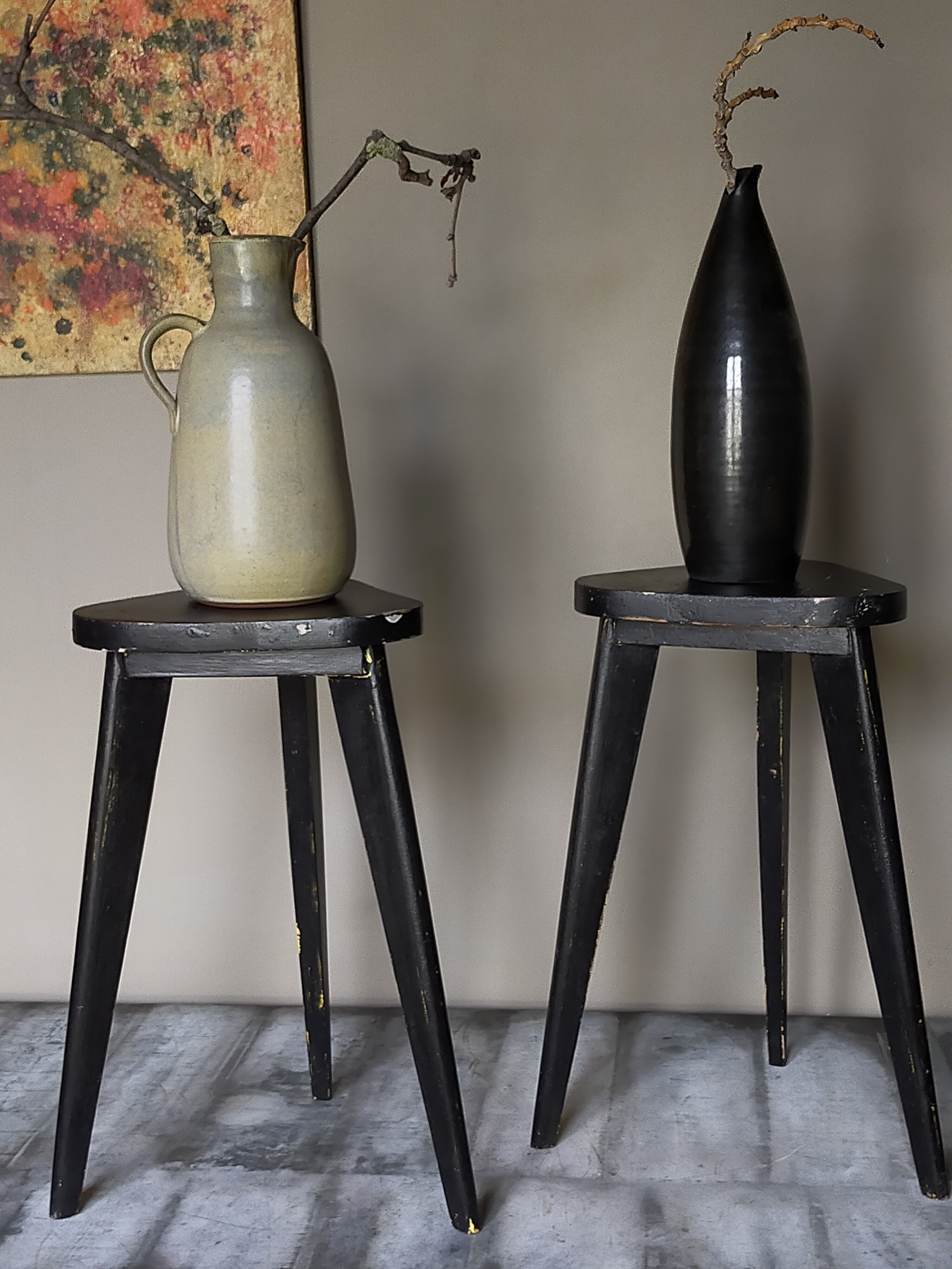 Pair of old tripod tripod harnesses black patina