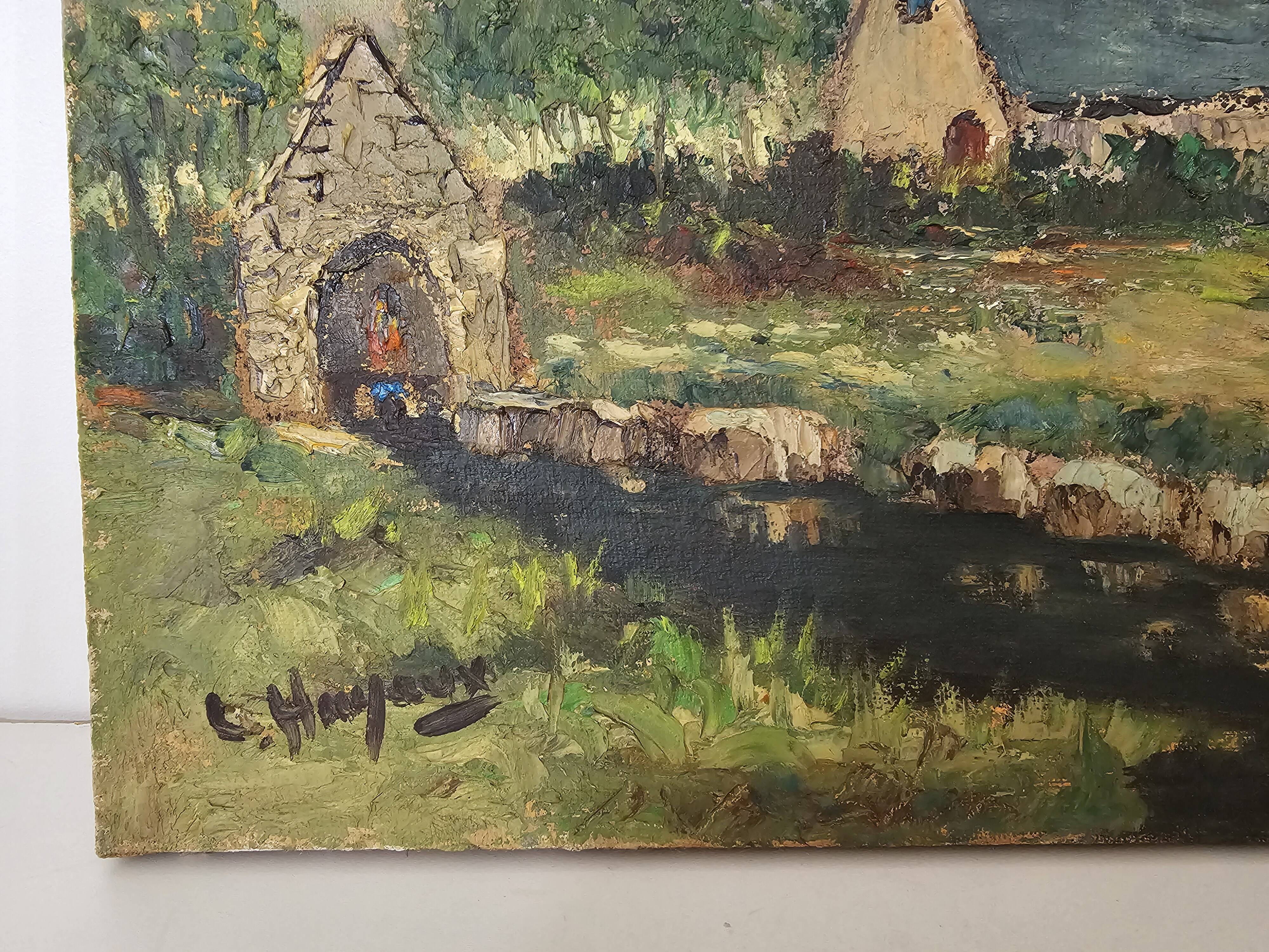 Painting - Oil on canvas Breton Village Signed Louis Hayaux (1897 - 1982)