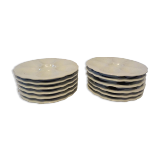 12 assiettes à huîtres  10123 porcelaine  blanche Apilco