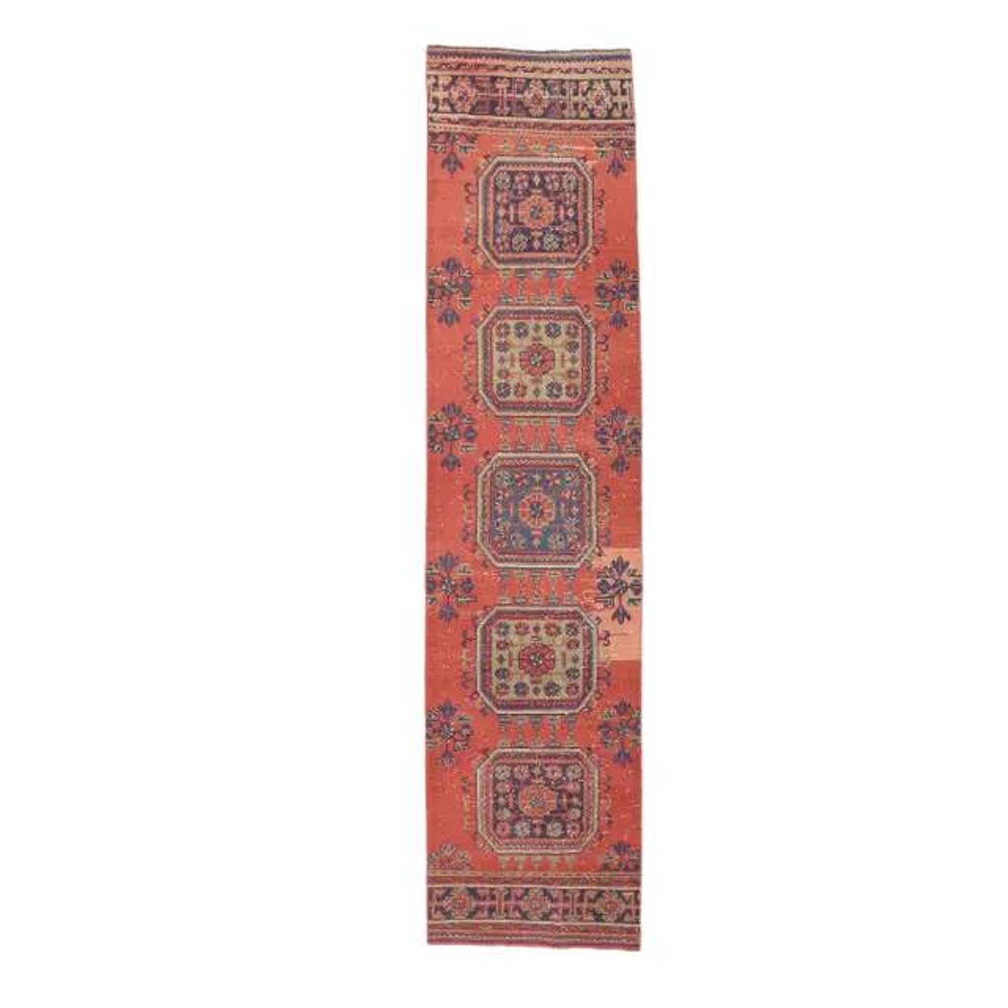 1980s Vintage Turkish Hand-Knotted Floral Runner 82x346