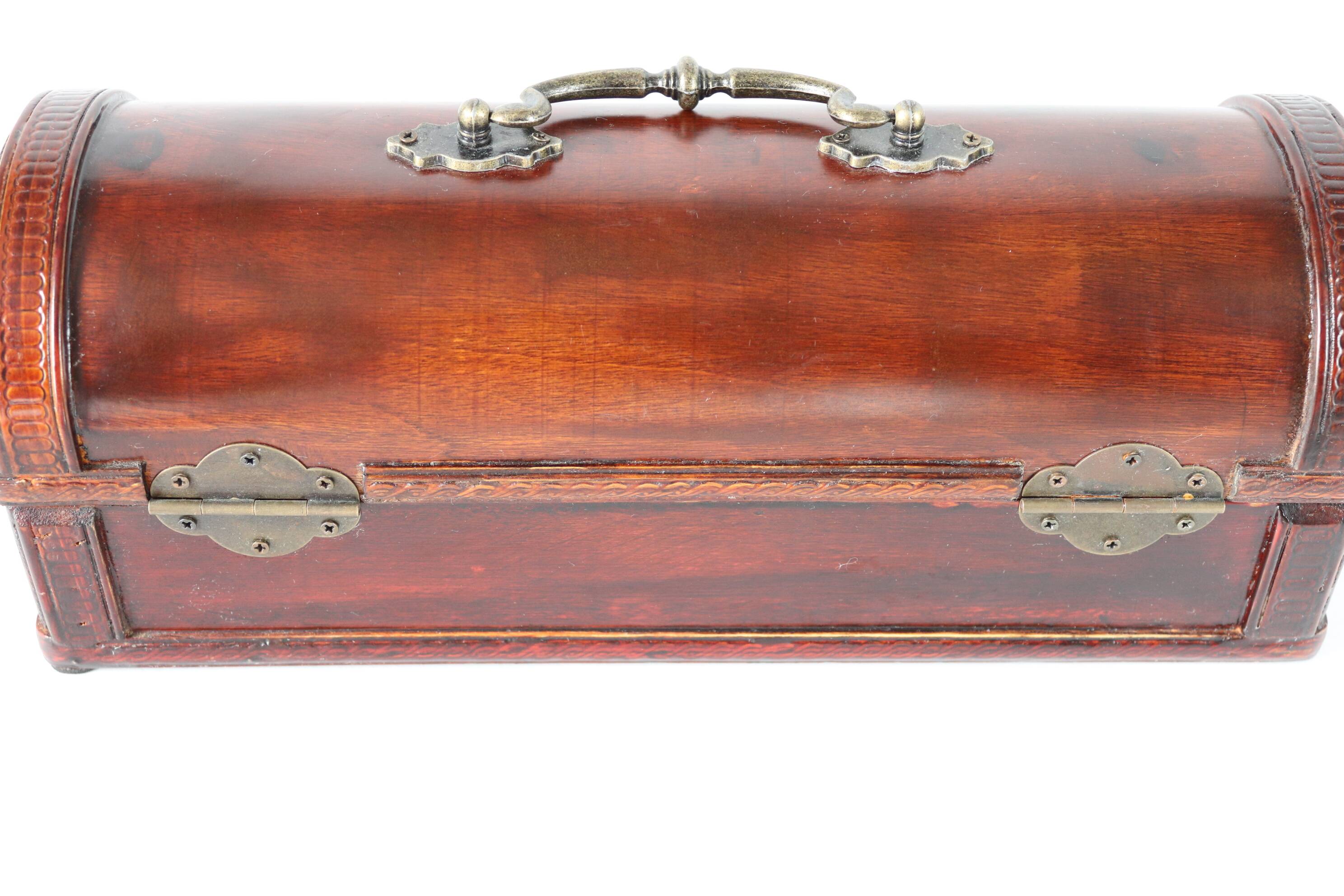 small wooden and brass trunk