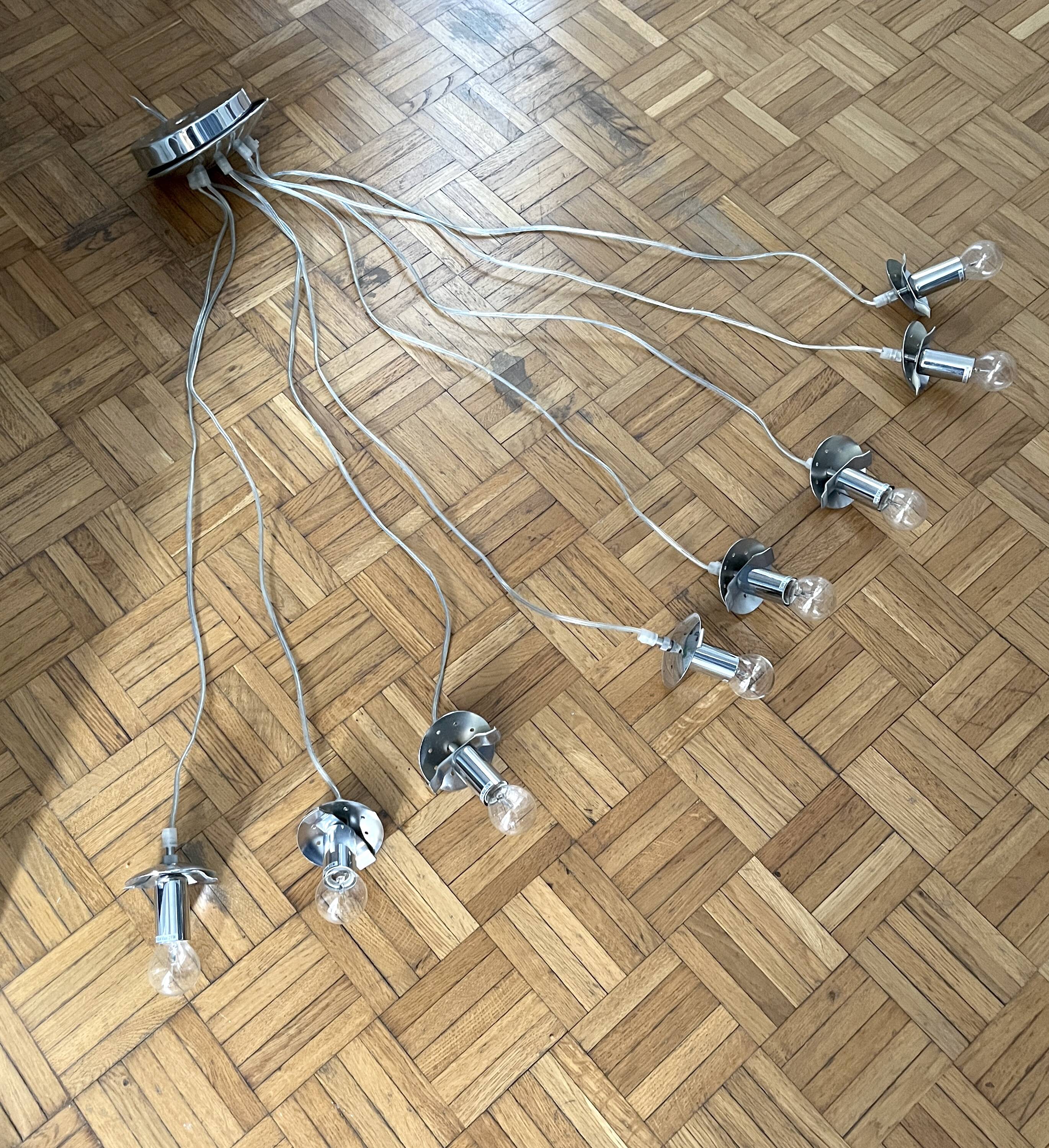 1970s vintage suspension – 8 lights – chrome metal