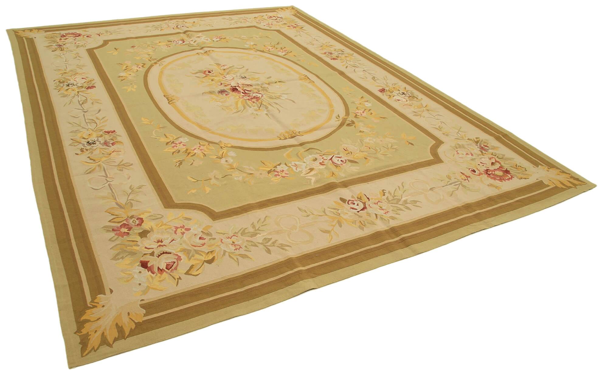 Handmade European Vintage Aubusson Kilim 273 cm x 364 cm