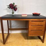 Bureau rétro vintage en teck et cuir du milieu du siècle – Élégant et fonctionnel des années 1960