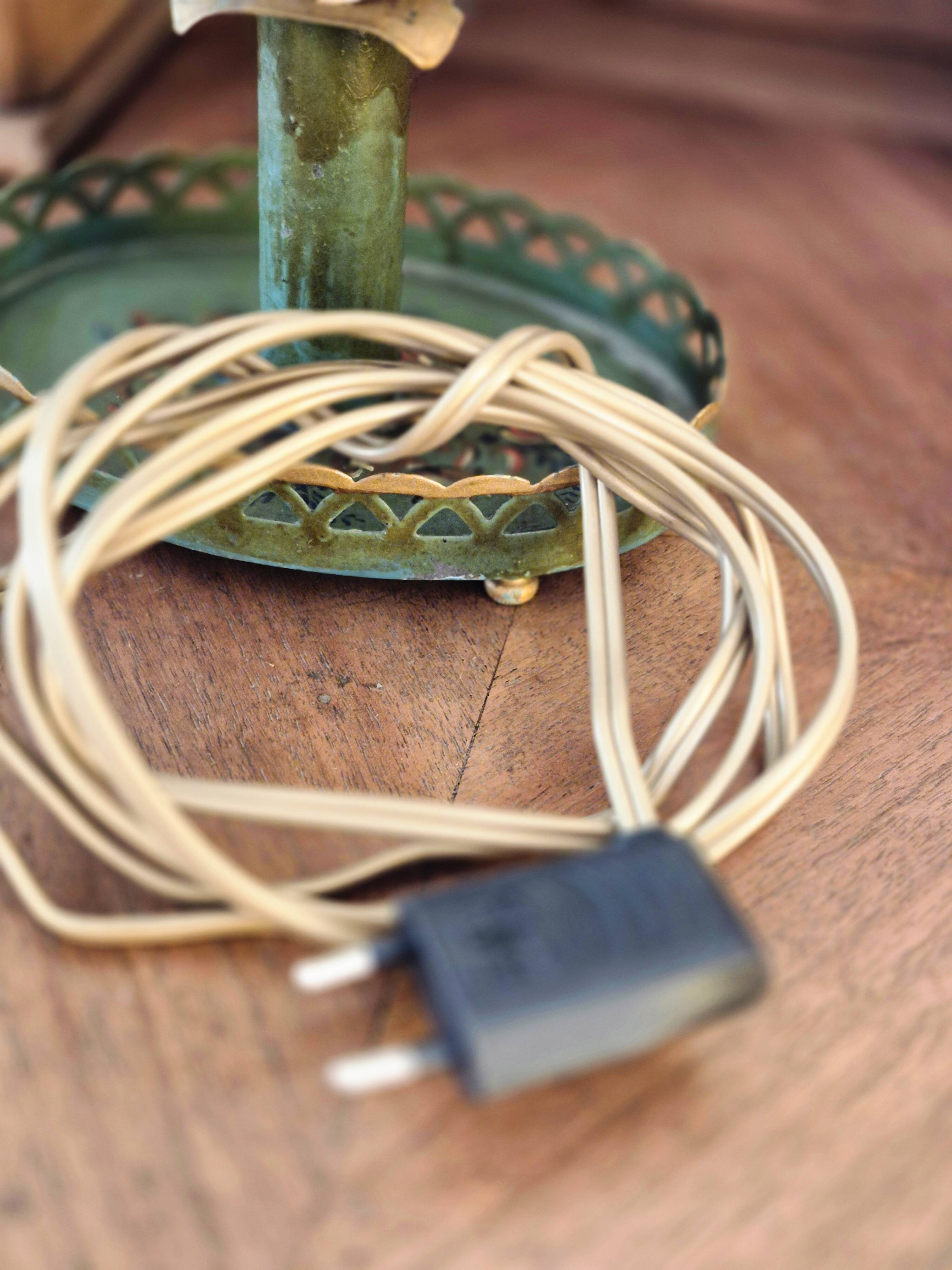 Metal bouillotte lamp, Empire style, green metal shade.
