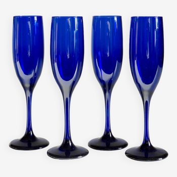 4 Flûtes à champagne verre cobalt vintage