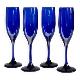 4 Flûtes à champagne verre cobalt vintage