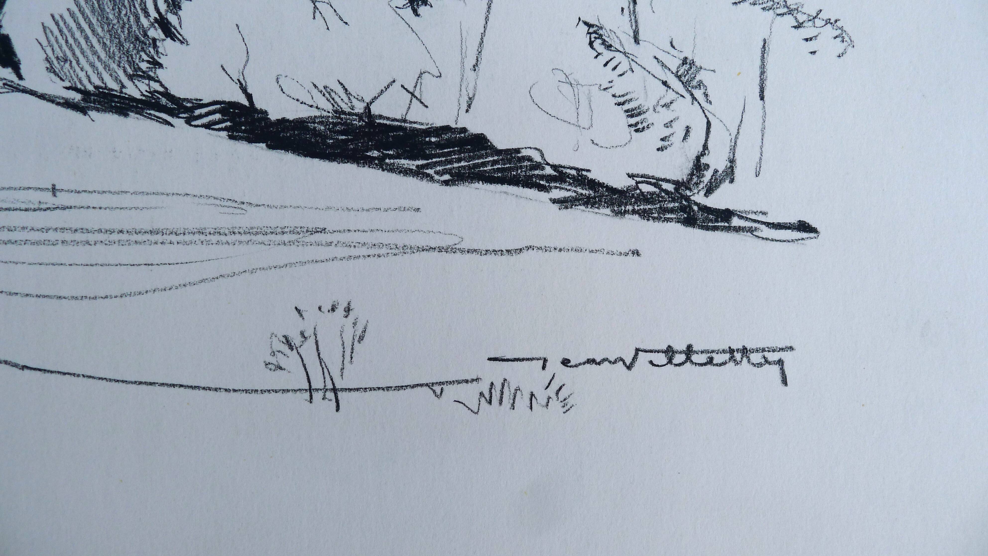 Original drawing in black chalk by Jean Villette (1913-2005)