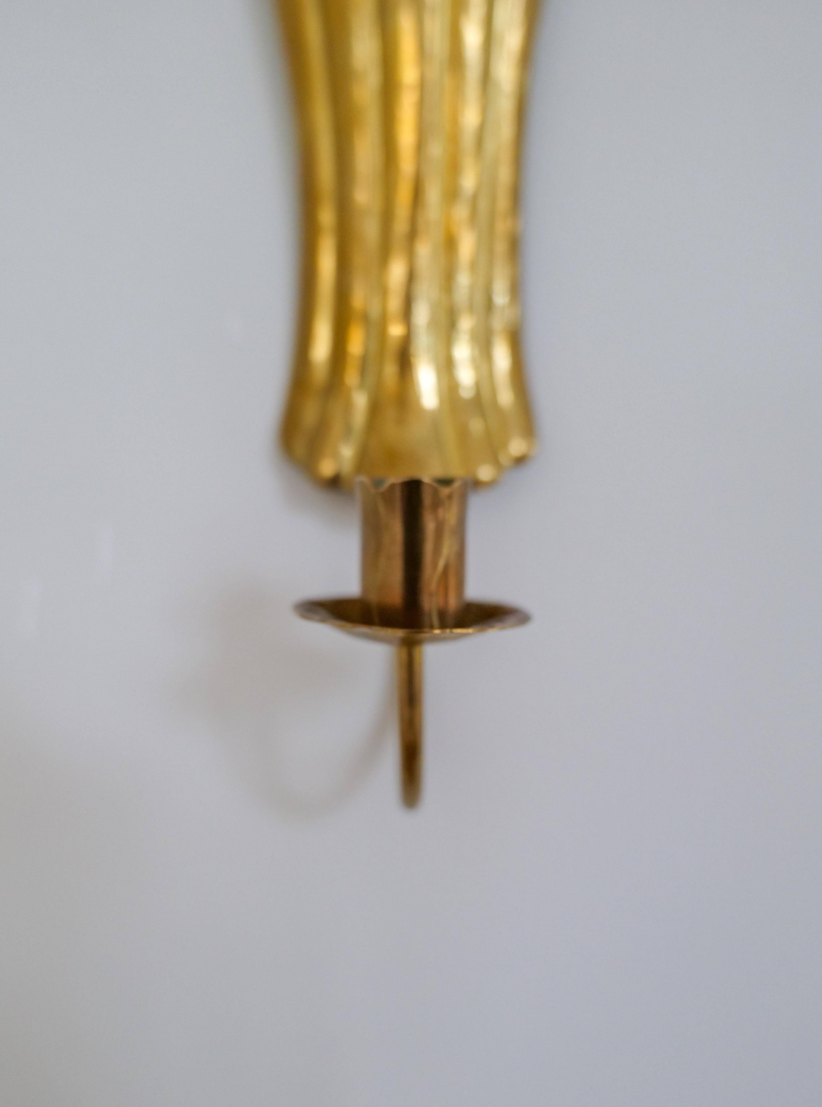 Pair of Art Deco wall sconces in brass, Sweden, 1950s