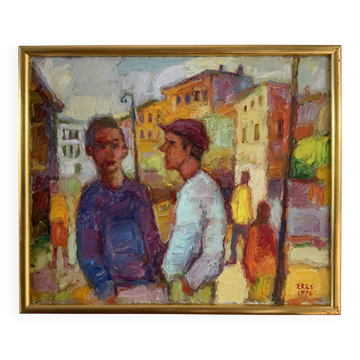 A. Peinture à l'huile originale A.Eres Vintage sur toile, expressionniste, signée 1976