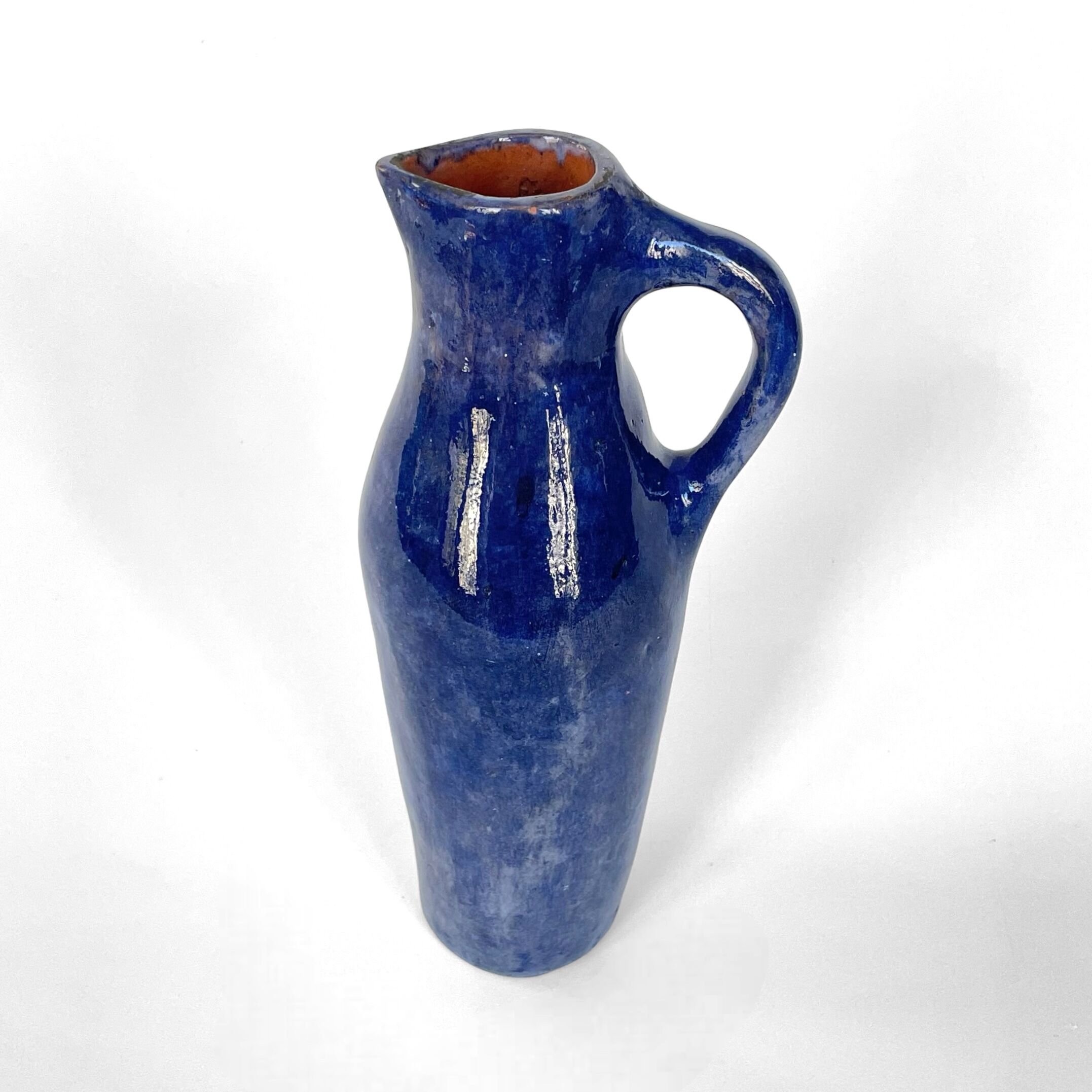 Large vintage ceramic blue pitcher