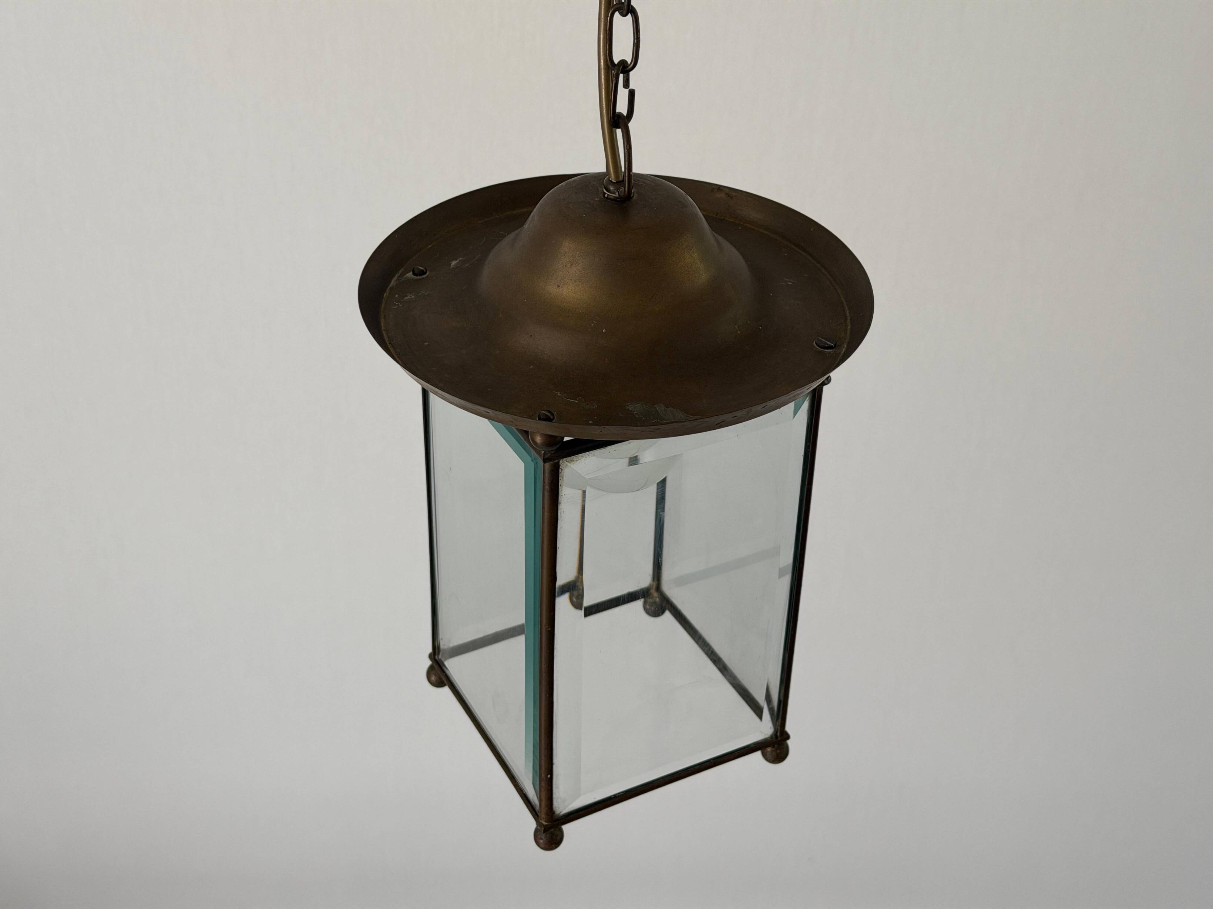 Art Deco ceiling light in brass and glass, 1940s, Germany