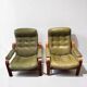 Ensemble de 2 fauteuils de salon vert olive – Göte Möbler, Suède, années 1970