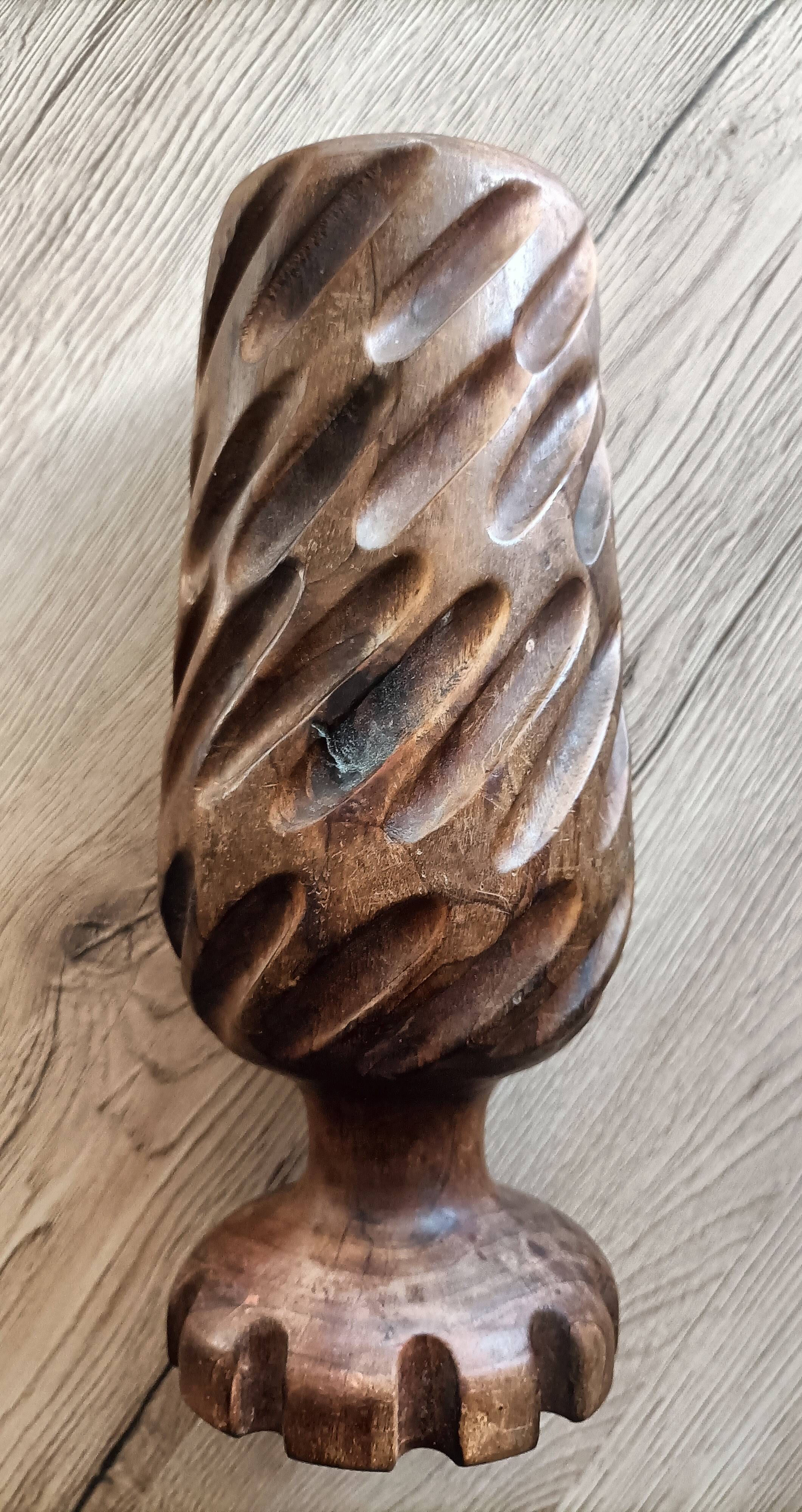 Hand-carved solid wood candle holder